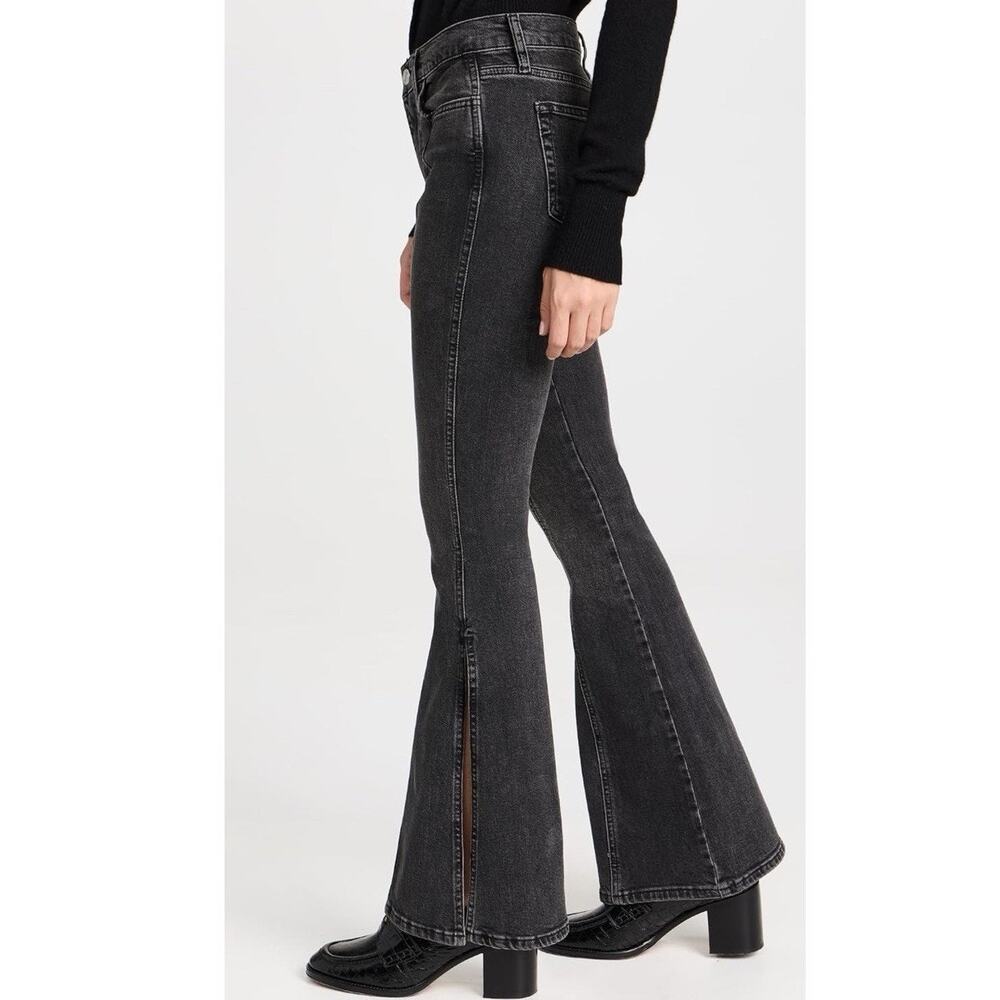 FRAME Le High Flare Jeans 24 Obsidian Clean Black Wash Split Hem Stretch - Picture 10 of 10